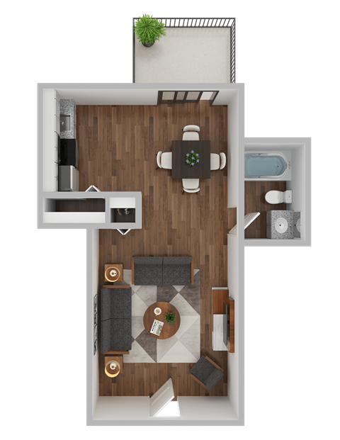 Floor plan for studio, 1 bath, 364 sqft